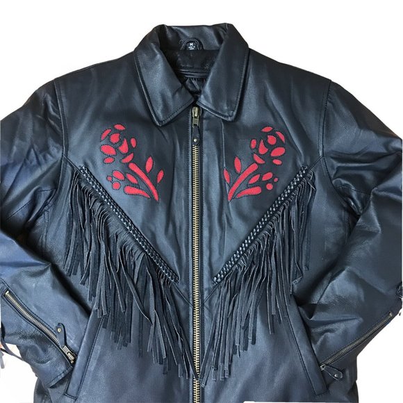 USA Bikers  Insulated Fringe  Leather Jacket - Picture 2 of 5